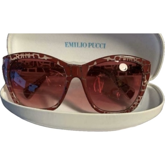 Emilio Pucci Womens Burgundy Mosaic Geometric Print Sunglasses Made In Italy New main image 3